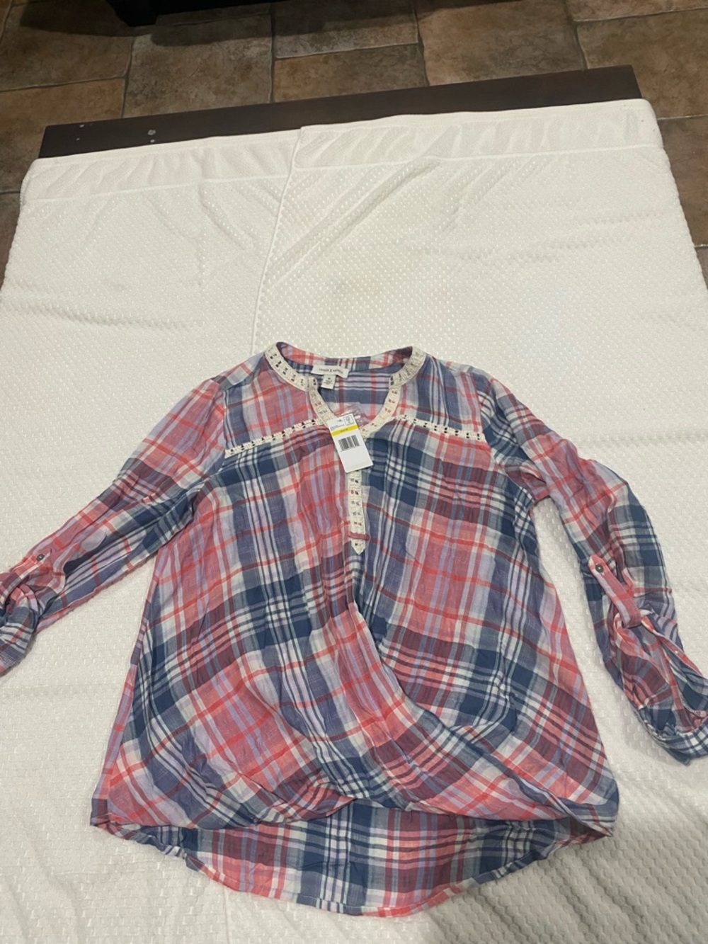 Vintage America Plaid Blouse - Red, Blue & Cream